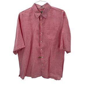 Peter Millar Pink 100% Linen Button Down Short Sleeve Shirt Mens Size XL